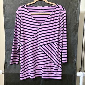 Talbots Women’s 1X Purple and Navy Blue Striped Long Sleeve Top Casual